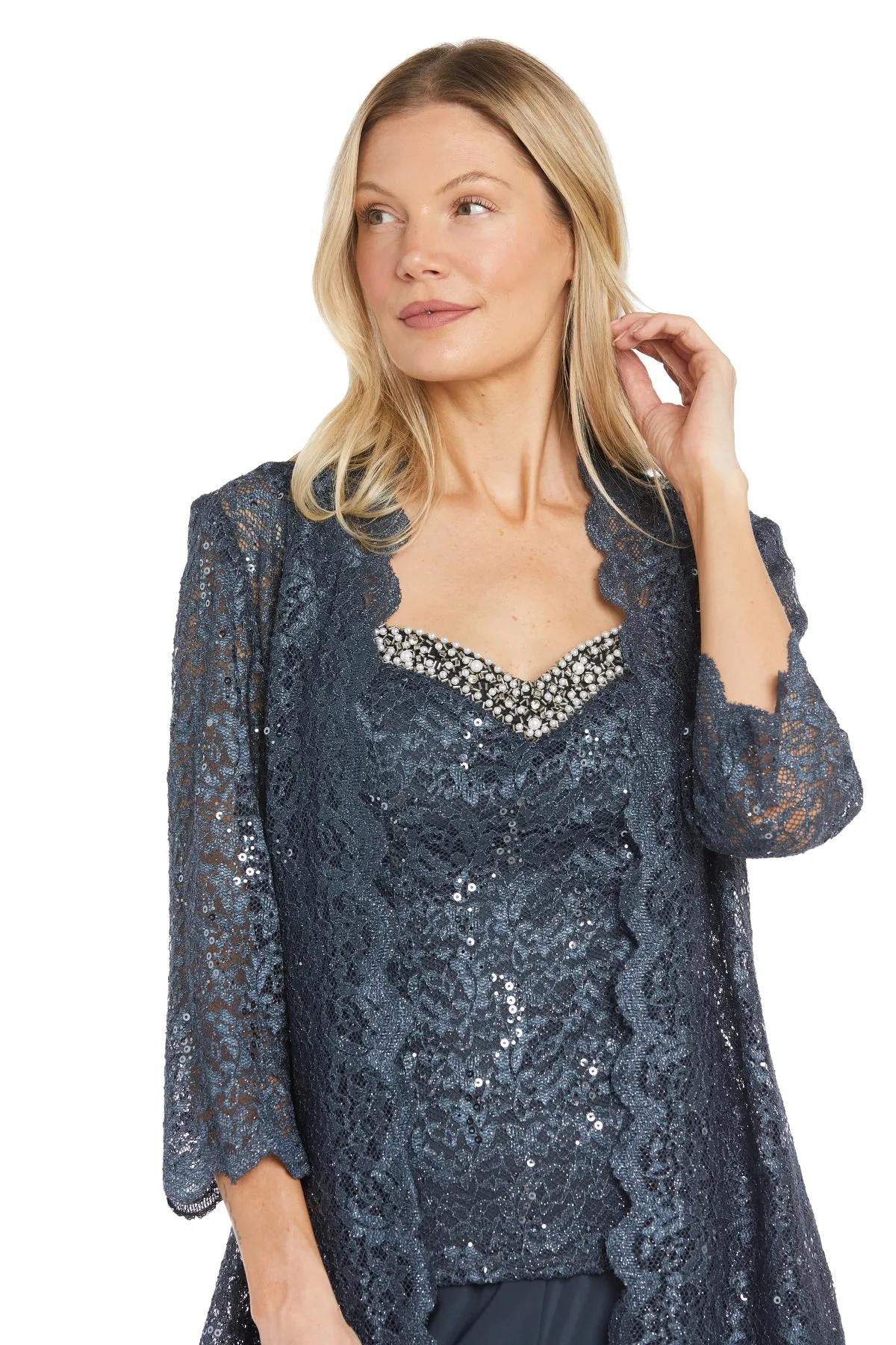 Lace Pantsuit With Delicate Sequins and a Pearl-Detailed Neckline sold by R&M Richards product image thumbnail 5