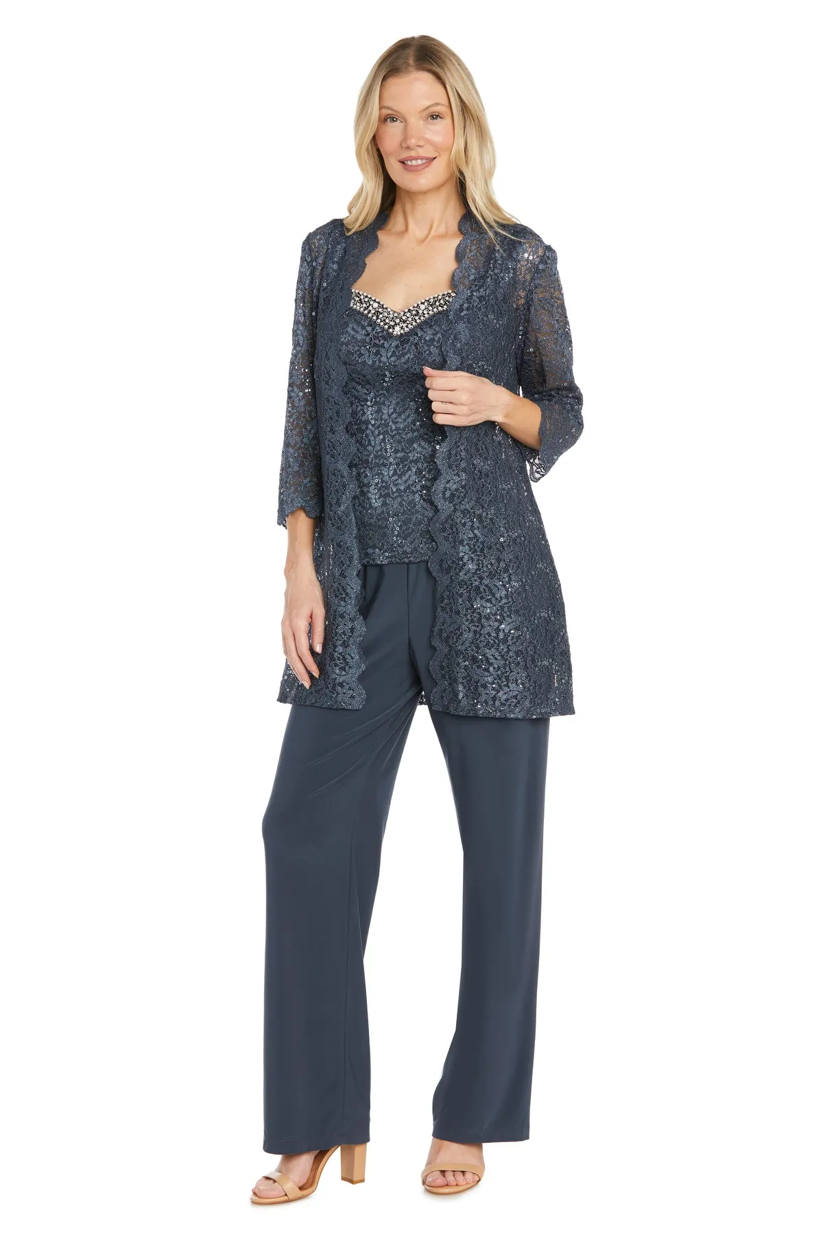 Lace Pantsuit With Delicate Sequins and a Pearl-Detailed Neckline sold by R&M Richards