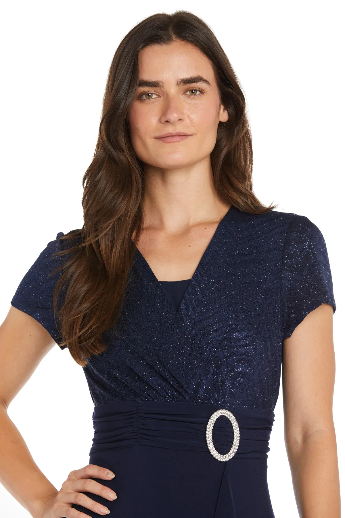 Long Ity Cork Screw Ruffled Slit Skirt with a Rhinestone Detail and Shimmer Top sold by R&M Richards product image thumbnail 3