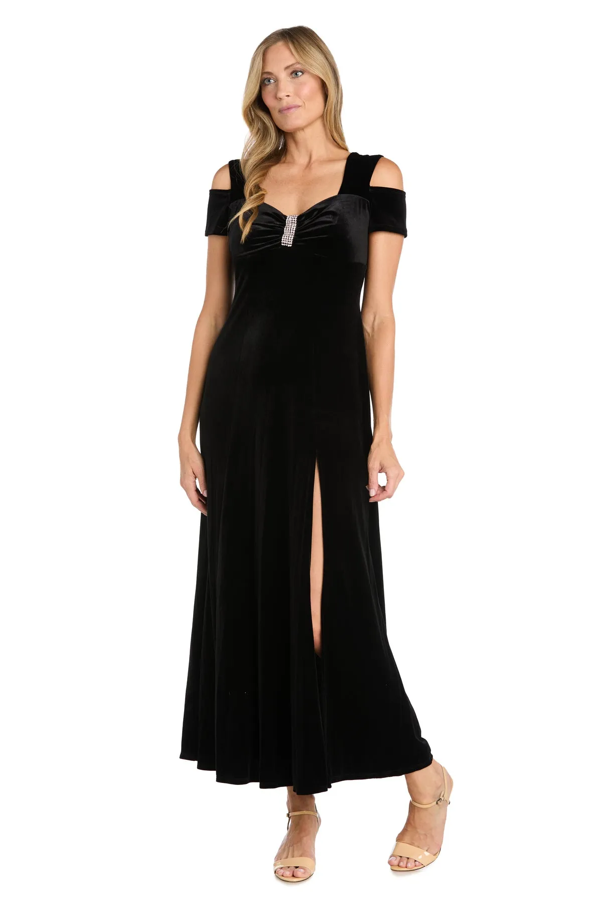 Long Velvet Off The Shoulder Dress With Rhinestone Detailing sold by R&M Richards product image thumbnail 4