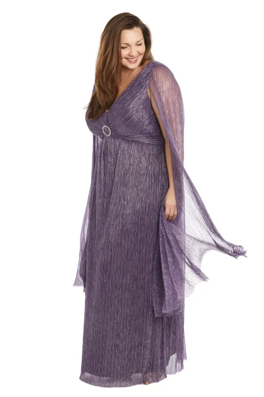 Evening Gown with Rhinestone Trim and Long Cape Sleeves - Plus sold by R&M Richards