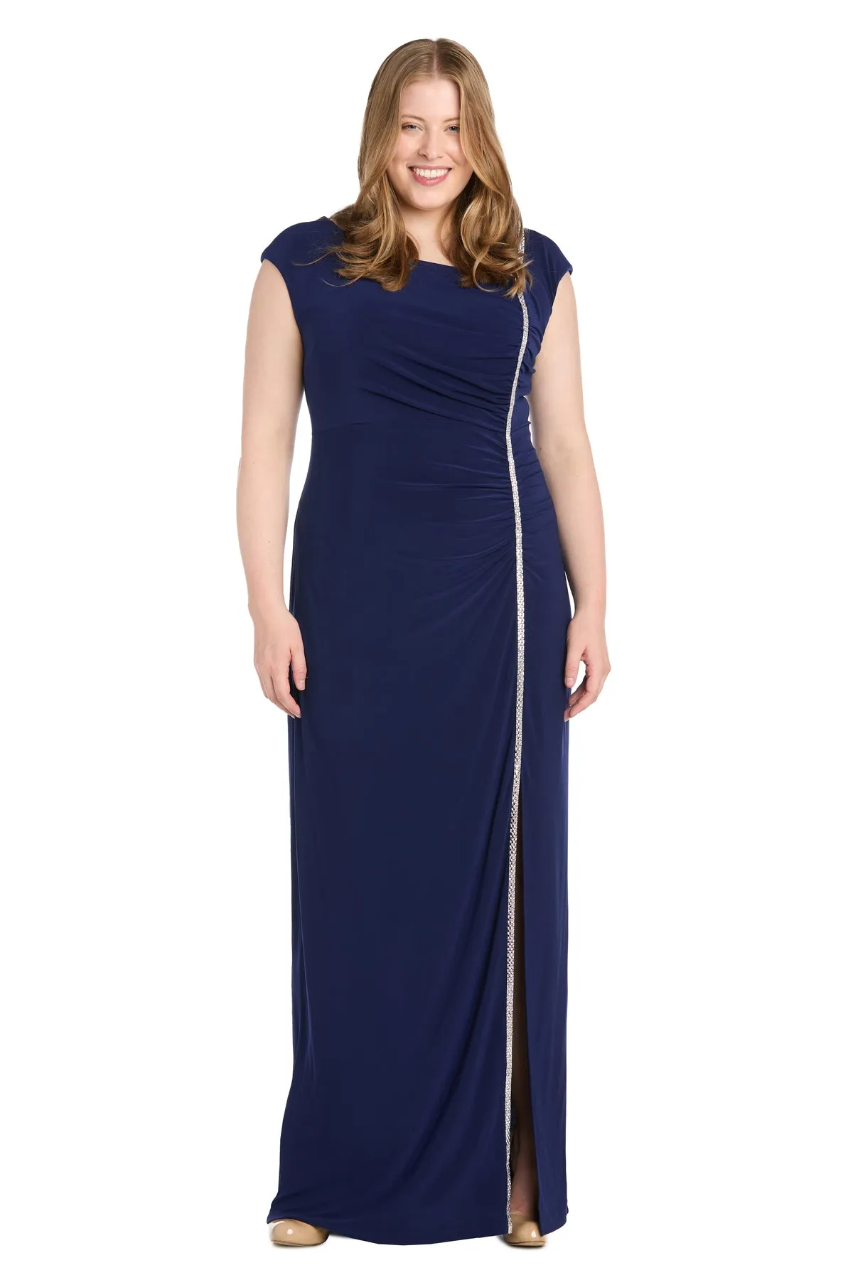 Long Ity Dress with Asymmetrical Top and Rhinestone Trim - Plus sold by R&M Richards