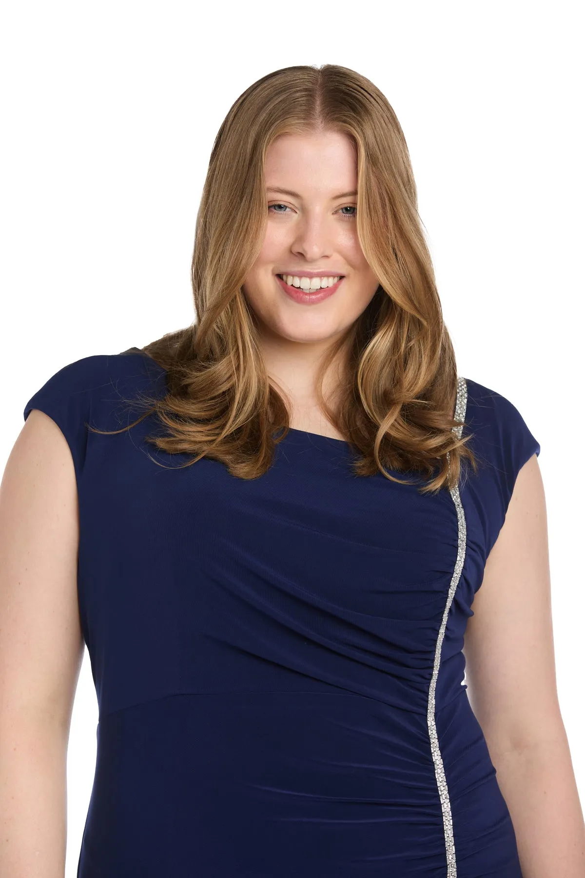 Long Ity Dress with Asymmetrical Top and Rhinestone Trim - Plus sold by R&M Richards product image thumbnail 3