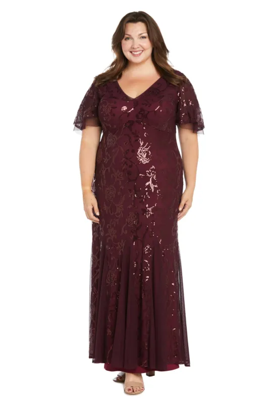 Floral Sequined Gown with Beautiful Underlay Flutter Sleeves - Plus sold by R&M Richards