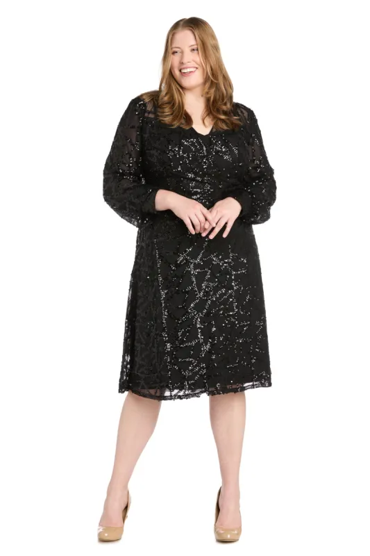 Intricate Sequin Detailing Cocktail Dress with Blouson Sleeves - Plus sold by R&M Richards