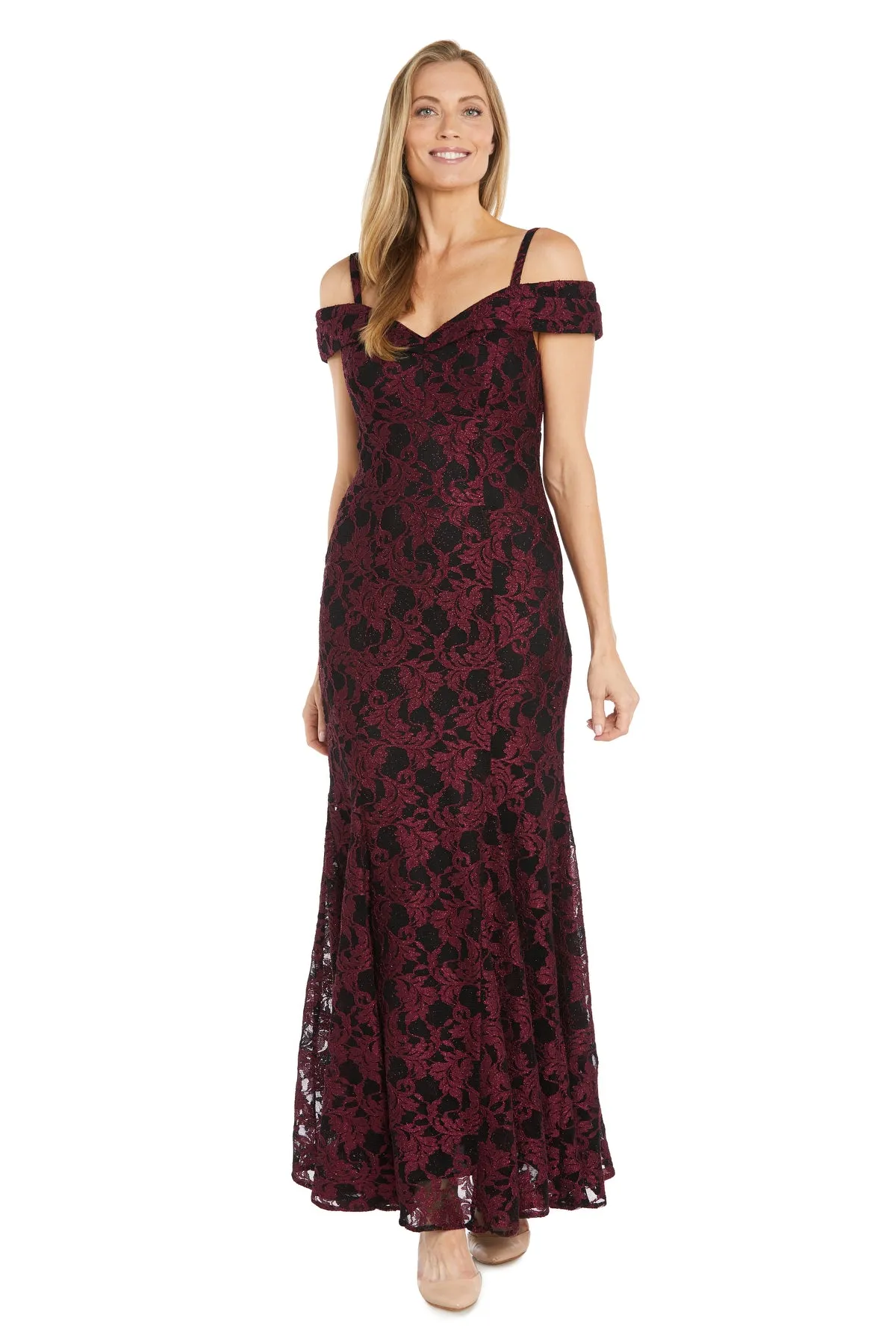 Off The Shoulder Two Toned Lace Dress - Petite sold by R&M Richards