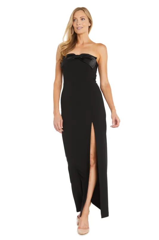 Long Fitted Dress with Satin Bow and High Slit sold by R&M Richards