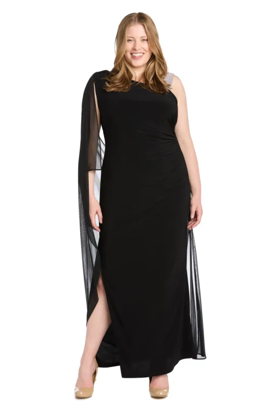 One Shoulder Ity Dress with Rhinestone Shoulder Detail, Side Cape and High Slit - Plus sold by R&M Richards
