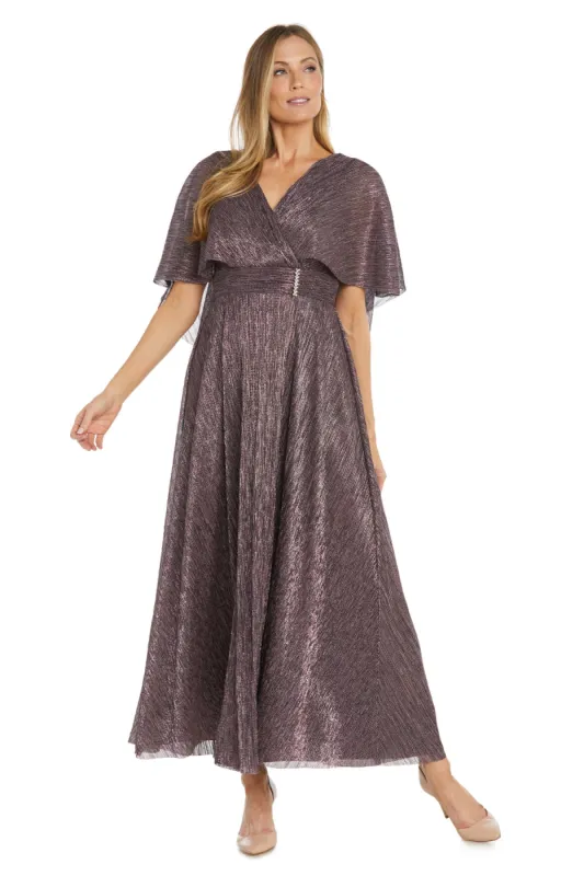 Metallic Pleated Caplet Gown with Rhinestone Detailing sold by R&M Richards