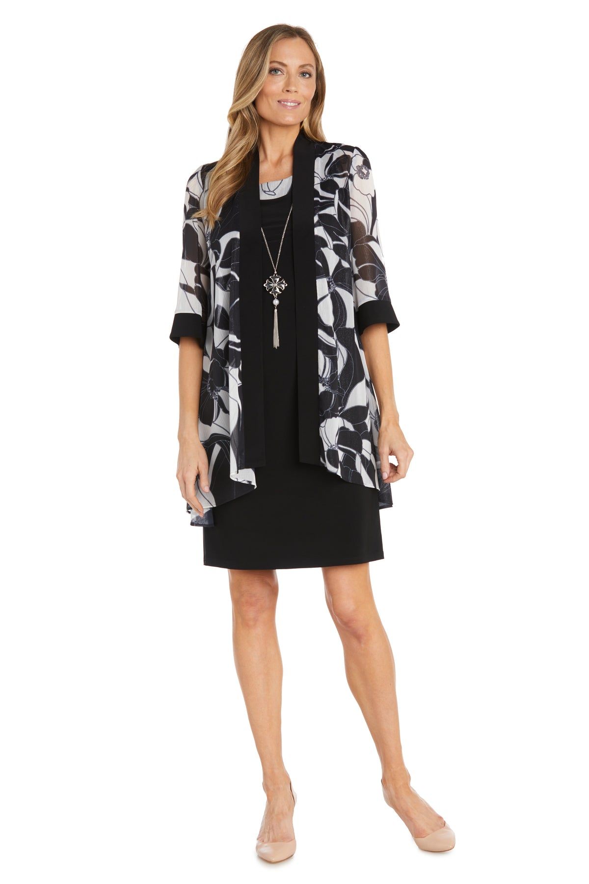 Black and White Floral Patterned Jacket Dress sold by R&M Richards