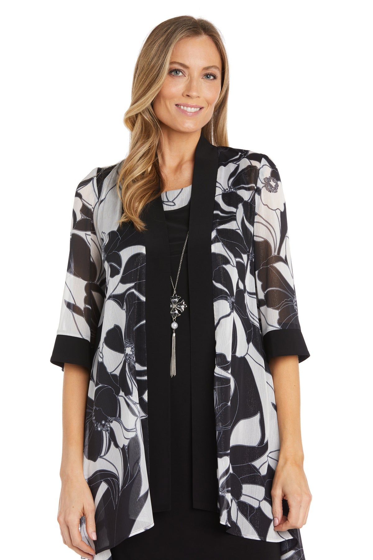 Black and White Floral Patterned Jacket Dress sold by R&M Richards product image thumbnail 5