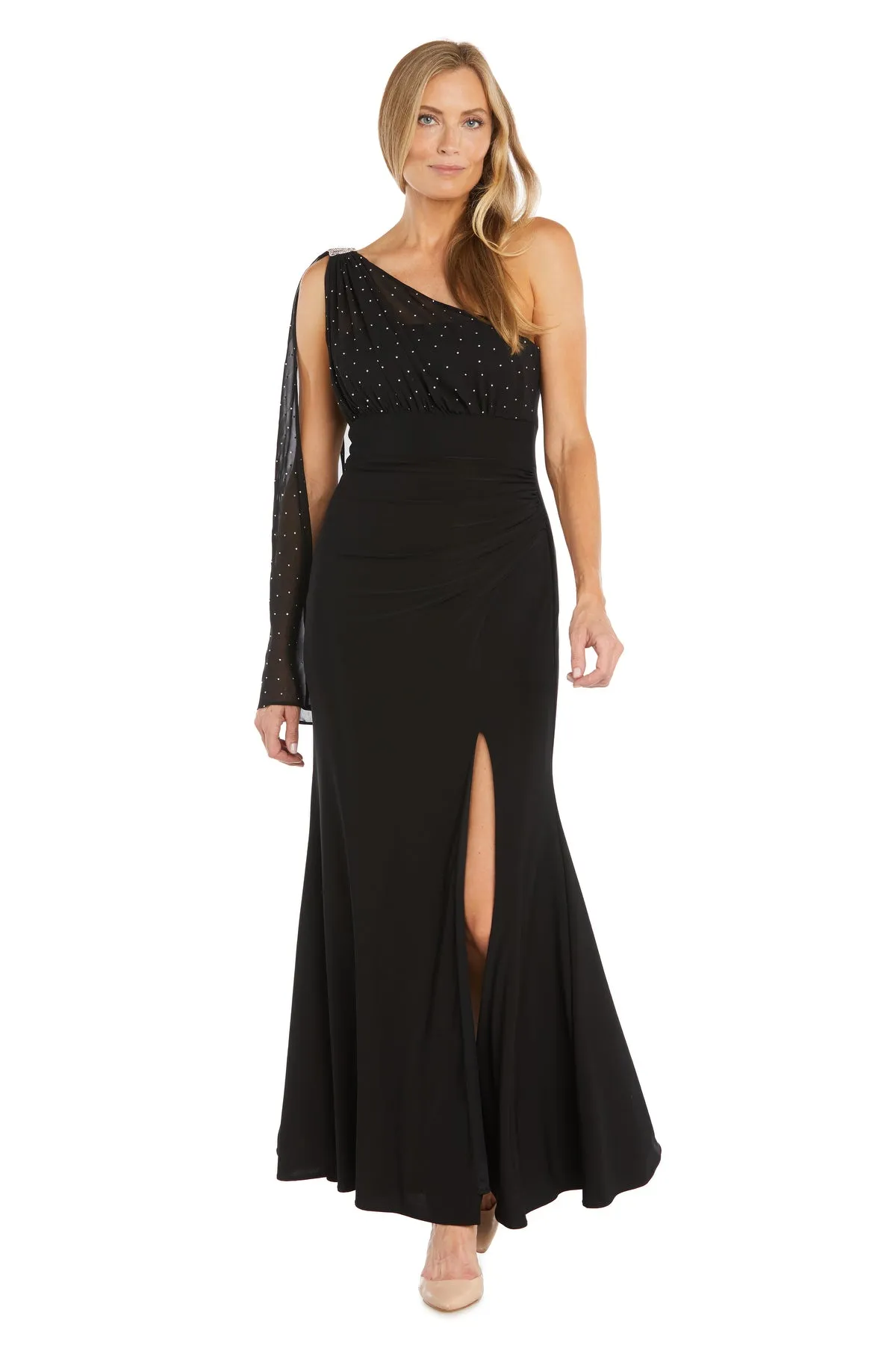 One Shoulder Long Caplet Gown with Rhinestone Beading sold by R&M Richards