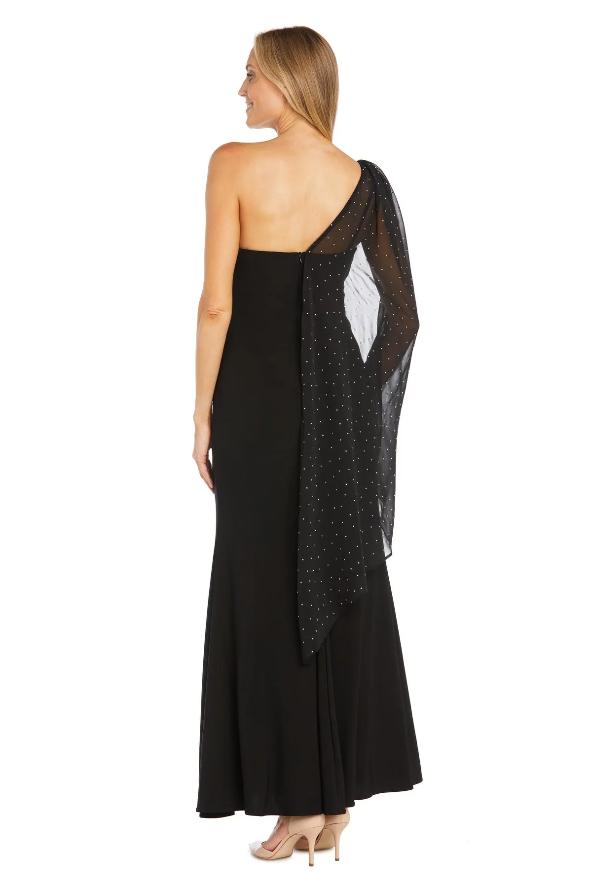 One Shoulder Long Caplet Gown with Rhinestone Beading sold by R&M Richards product image thumbnail 2
