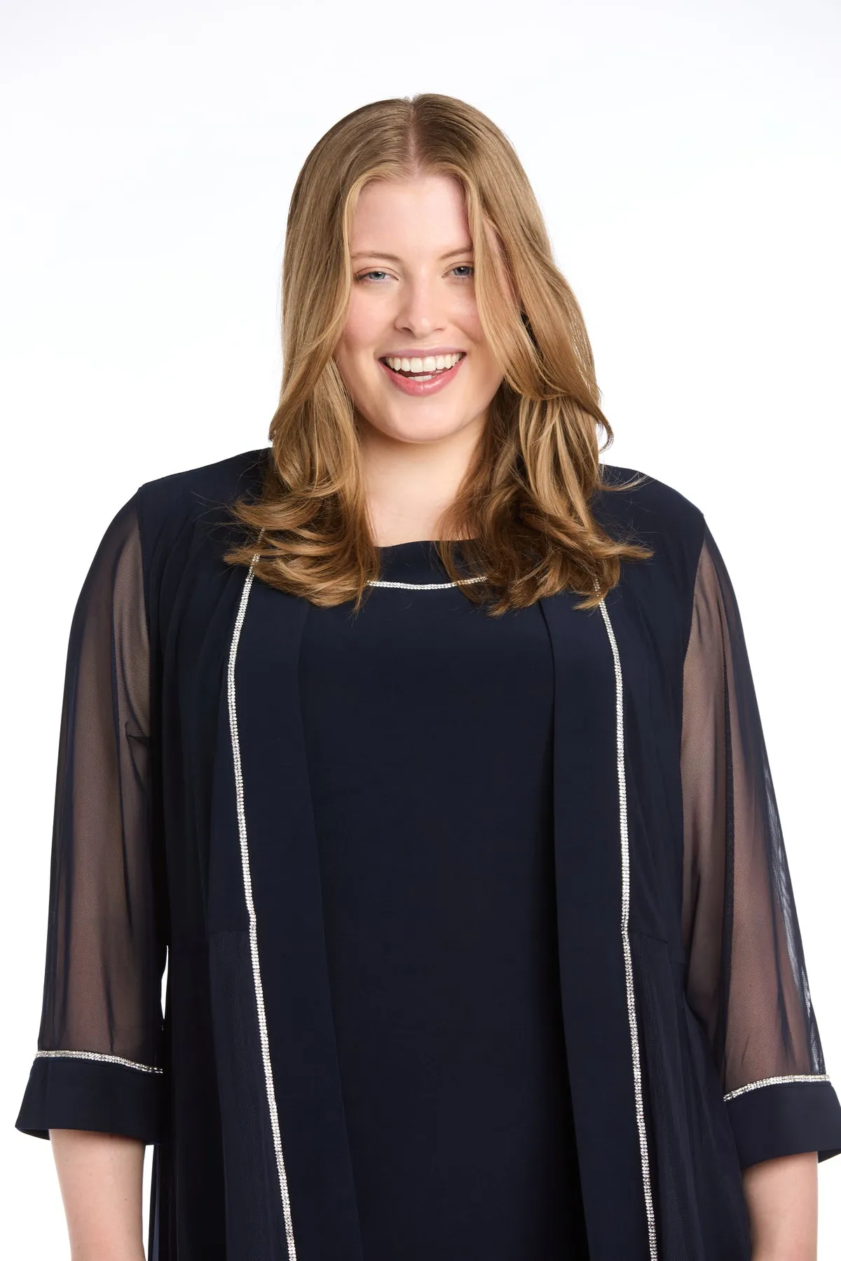 Rhinestone Trim Jacket Dress with Illusion Sleeves - Plus sold by R&M Richards product image thumbnail 5