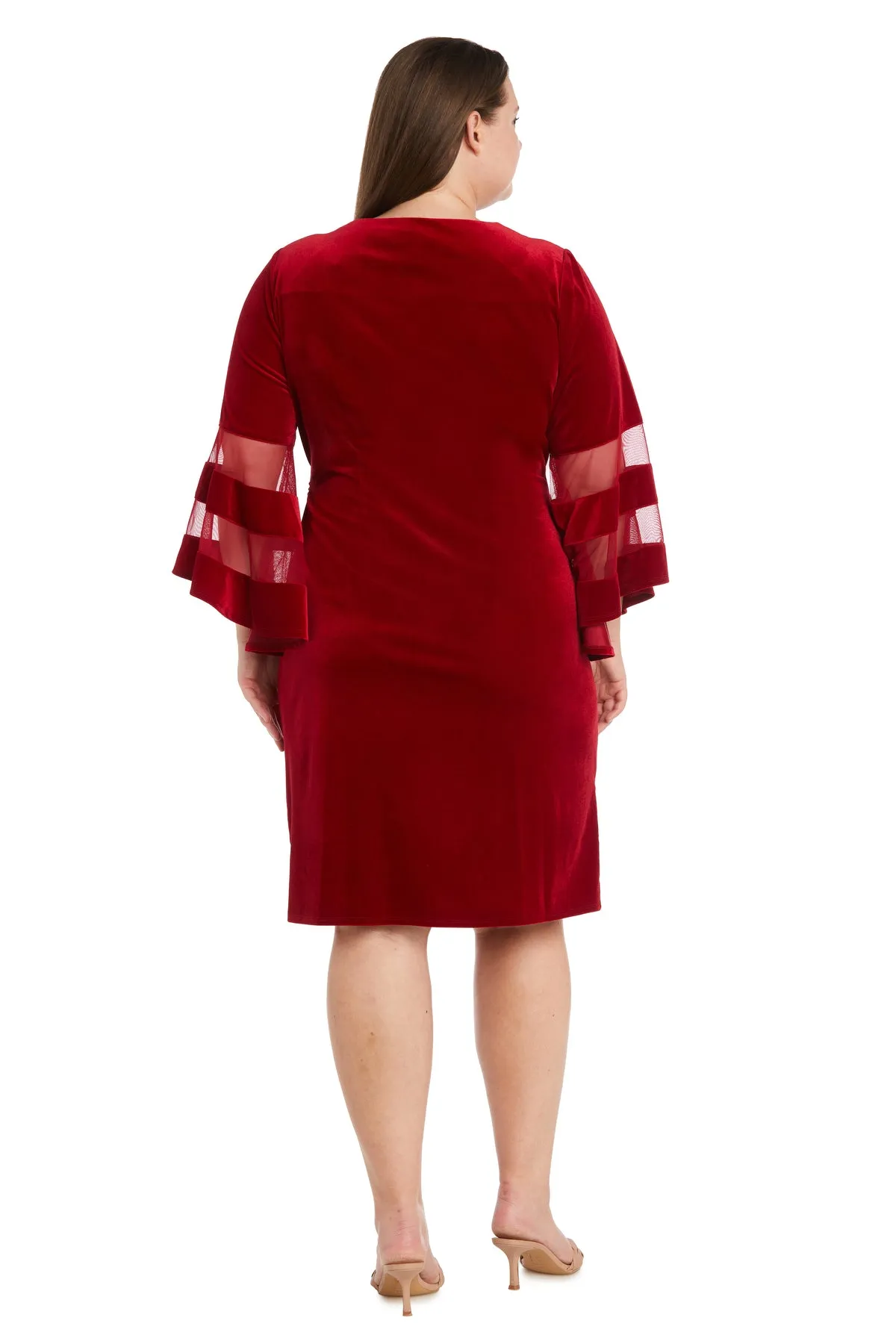 Stretch Velvet Bell Sleeved Cocktail Dress - Plus sold by R&M Richards product image thumbnail 2