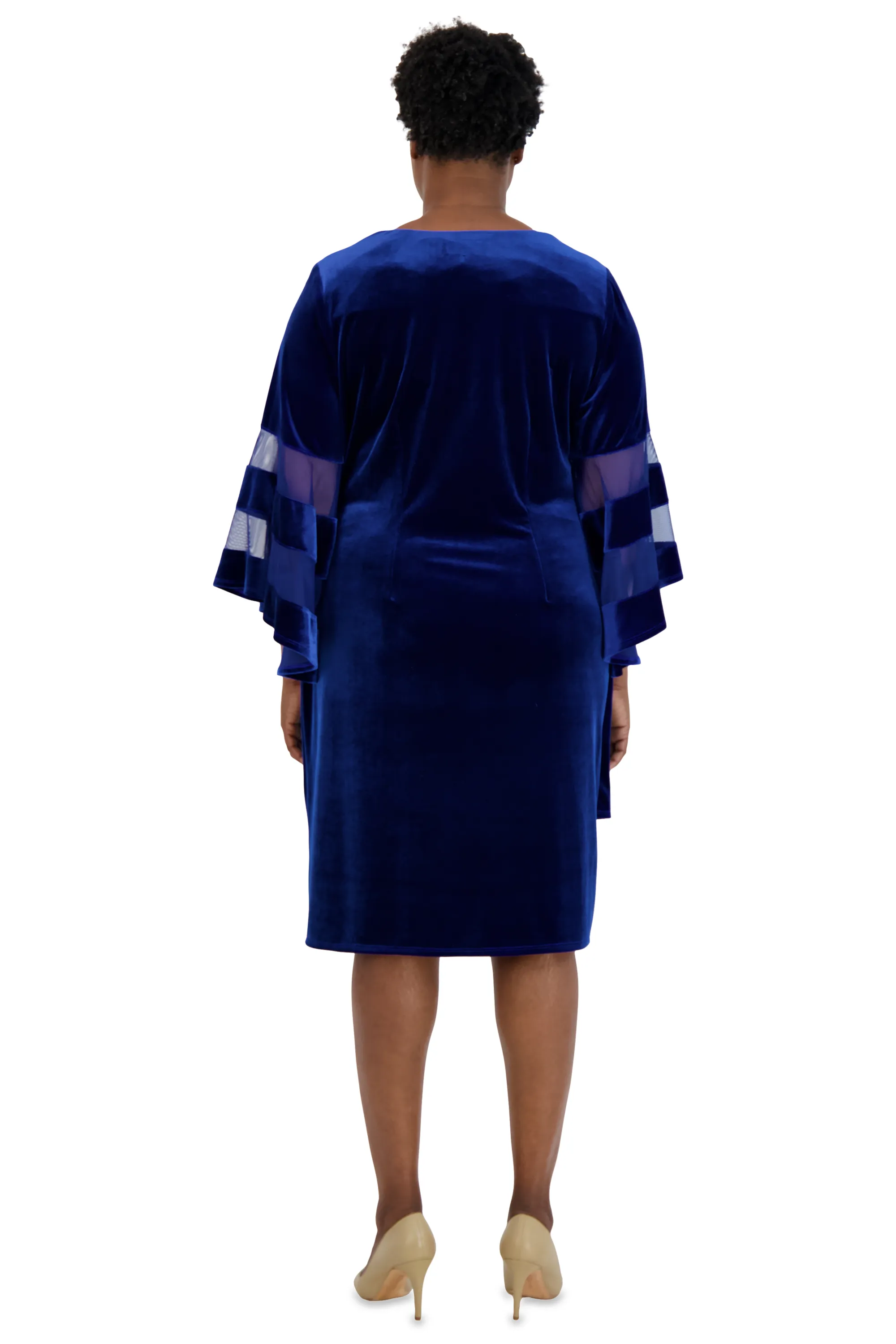 Stretch Velvet Bell Sleeved Cocktail Dress - Plus sold by R&M Richards product image thumbnail 5