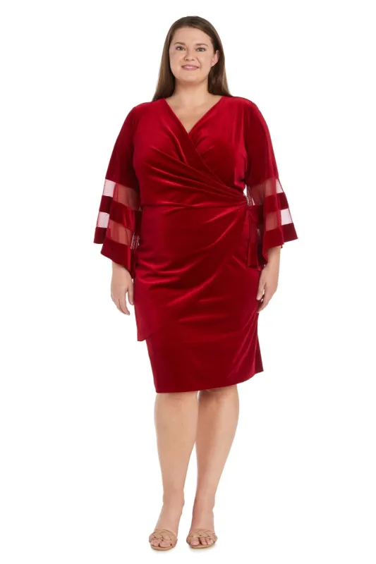 Stretch Velvet Bell Sleeved Cocktail Dress - Plus sold by R&M Richards