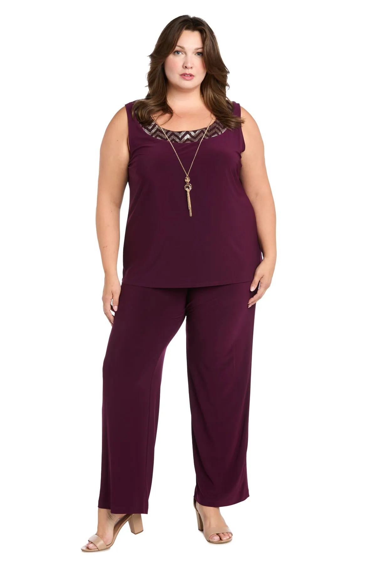 Three Piece Pantsuit with Metallic Striped Duster - Plus sold by R&M Richards product image thumbnail 3