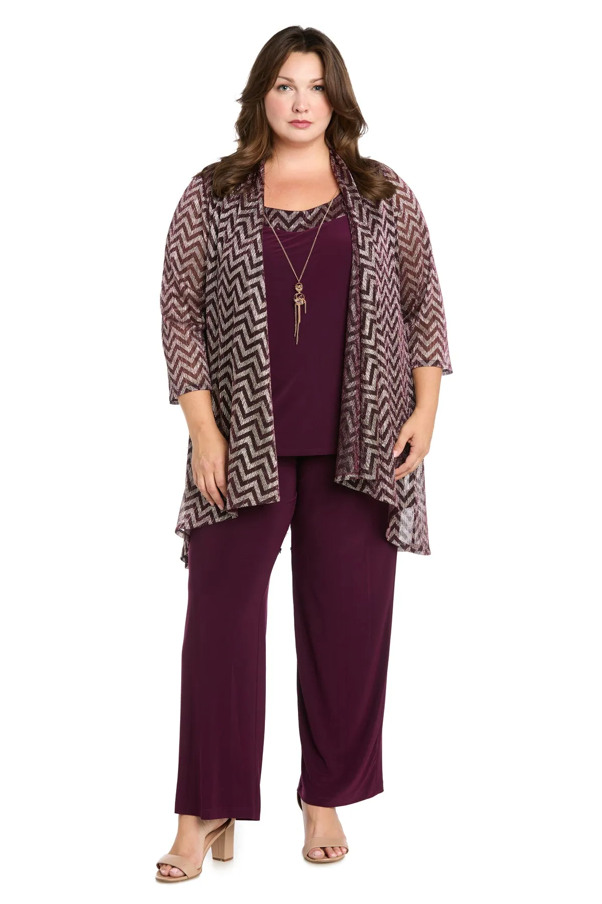 Three Piece Pantsuit with Metallic Striped Duster - Plus sold by R&M Richards