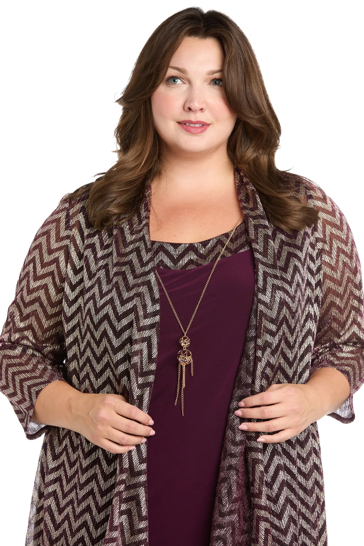 Three Piece Pantsuit with Metallic Striped Duster - Plus sold by R&M Richards product image thumbnail 5