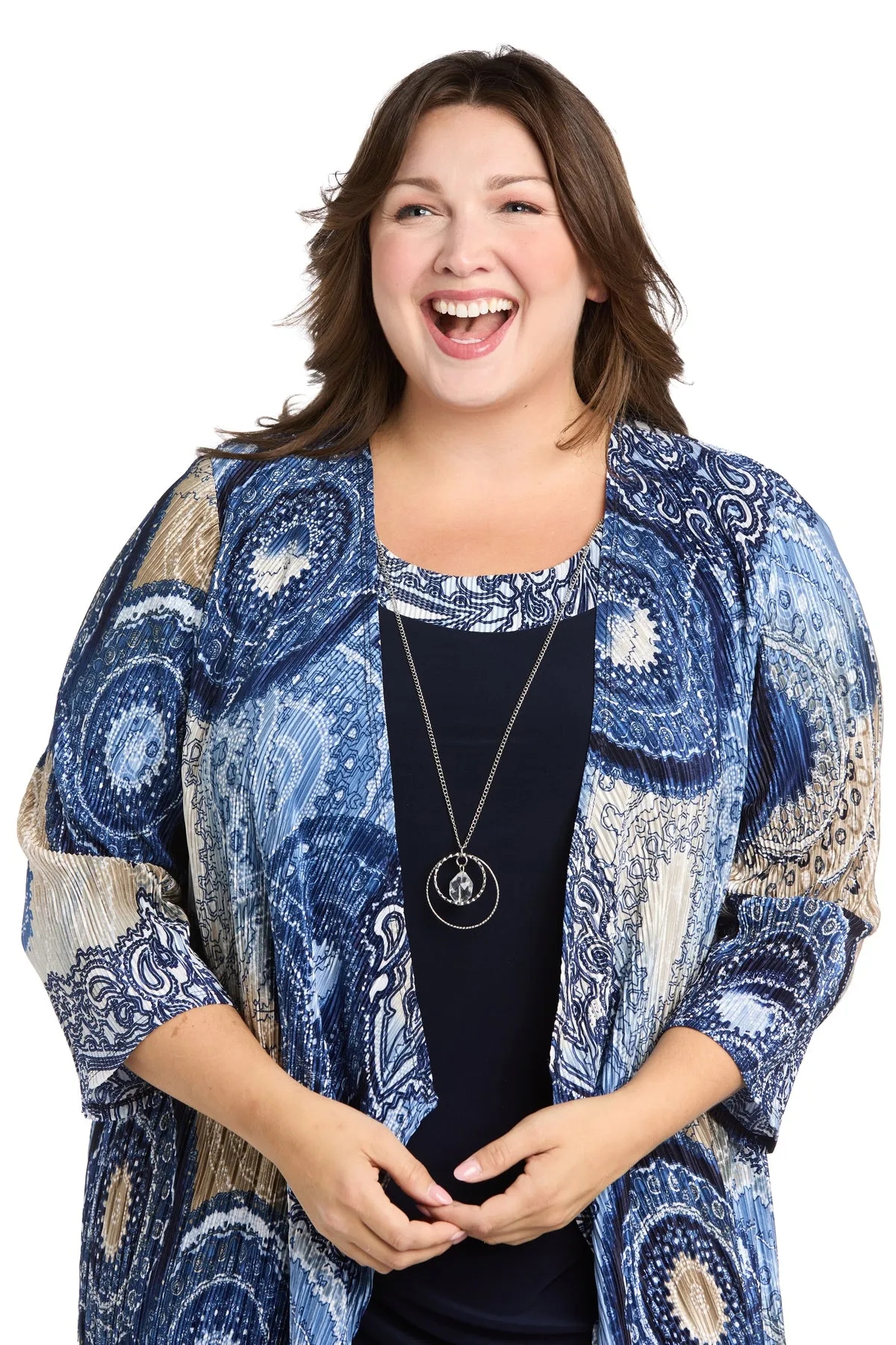 Puff Printed Circular Ity Flyaway Jacket Dress With Paisley Scroll Print - Plus sold by R&M Richards product image thumbnail 5