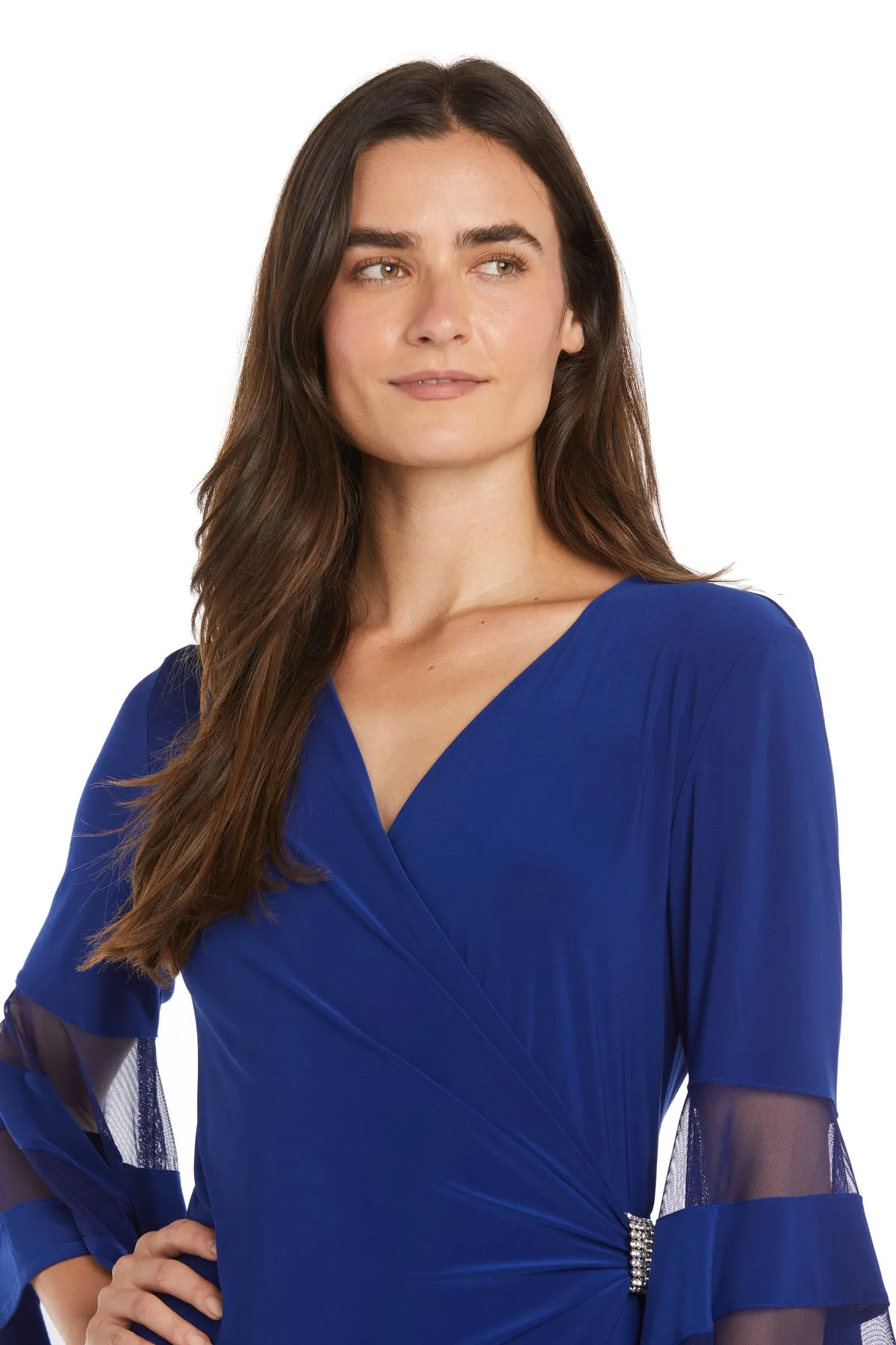 Long Ity Dress with Long Illusion Flutter Sleeves and Rhinestone Waistband Detail sold by R&M Richards product image thumbnail 3