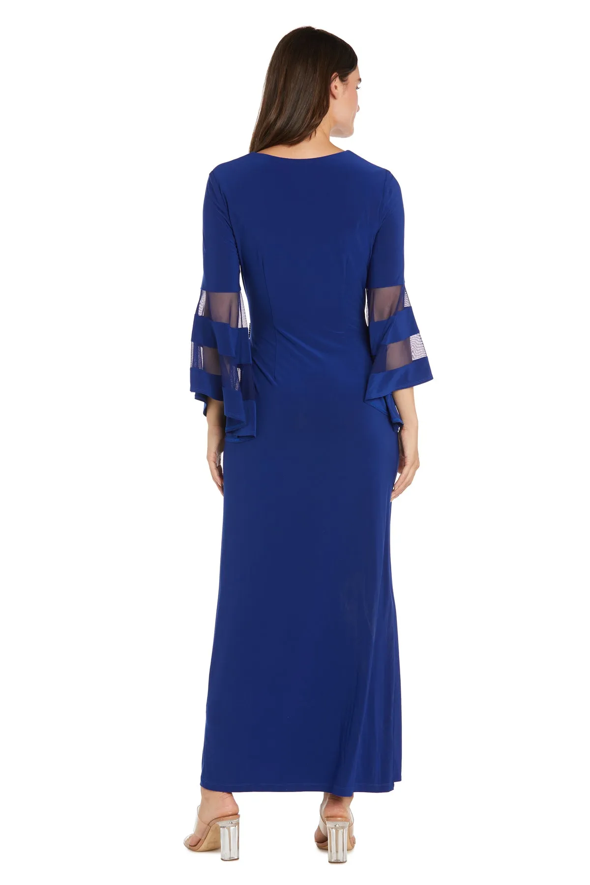 Long Ity Dress with Long Illusion Flutter Sleeves and Rhinestone Waistband Detail sold by R&M Richards product image thumbnail 2