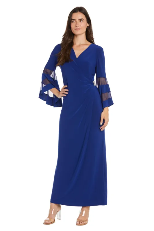 Long Ity Dress with Long Illusion Flutter Sleeves and Rhinestone Waistband Detail sold by R&M Richards