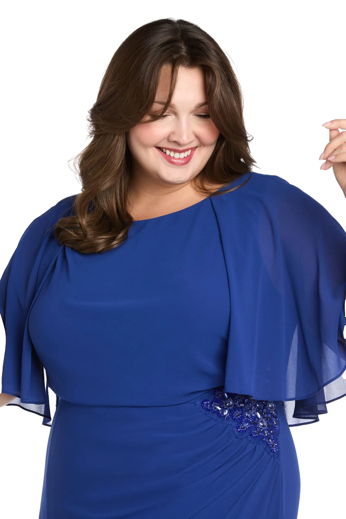 Long Chiffon Caplet Dress with a Rhinestone Waist Detail - Plus sold by R&M Richards product image thumbnail 3