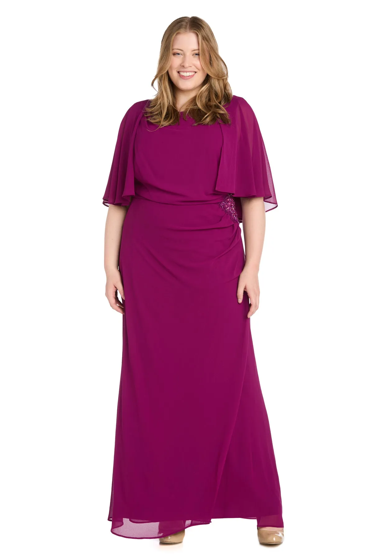Long Chiffon Caplet Dress with a Rhinestone Waist Detail - Plus sold by R&M Richards product image thumbnail 5