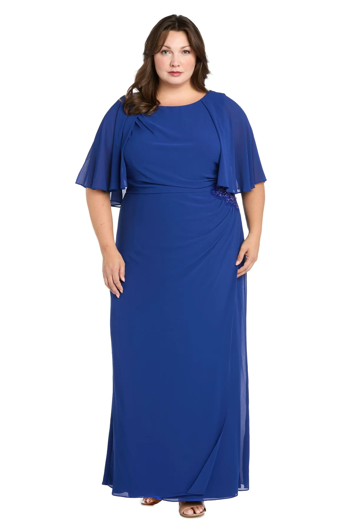 Long Chiffon Caplet Dress with a Rhinestone Waist Detail - Plus sold by R&M Richards product image thumbnail 4