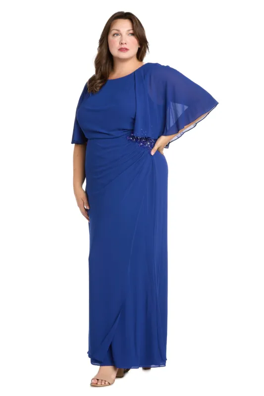 Long Chiffon Caplet Dress with a Rhinestone Waist Detail - Plus sold by R&M Richards
