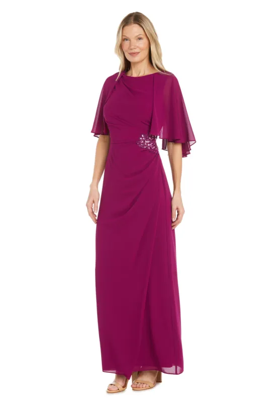 Long Chiffon Caplet Dress with a Rhinestone Waist Detail sold by R&M Richards
