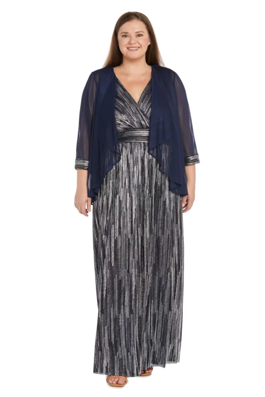 Two-Piece Cascade Front Jacket Over Surplice Bodice Long Dress - Plus sold by R&M Richards