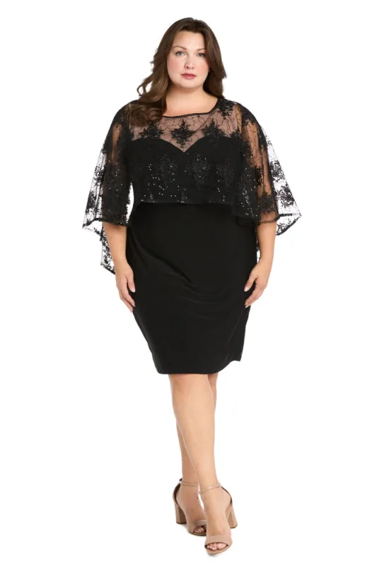 Embroidered Sheer Caplet Cocktail Dress - Plus sold by R&M Richards