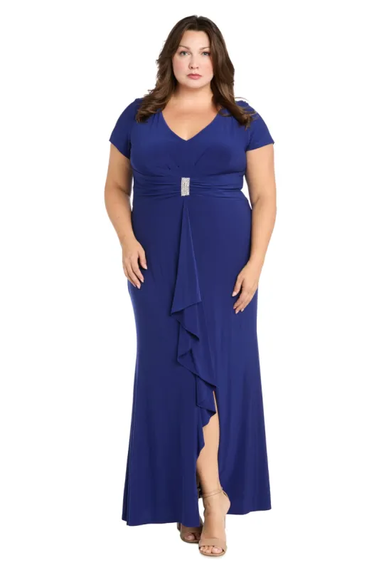 V-Neck Gown with Center Square Rhinestone Detail - Plus sold by R&M Richards