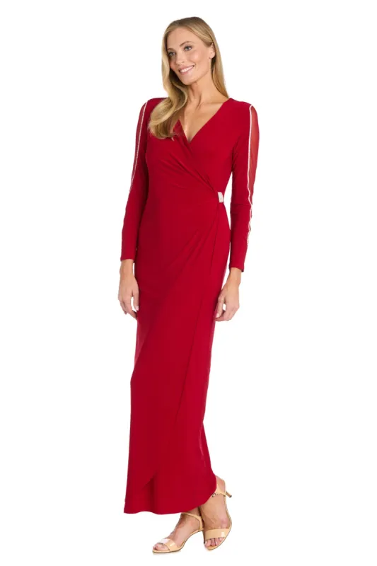 Rhinestone-Trimmed Illusion Shoulder Gown with Side Waist Detail sold by R&M Richards