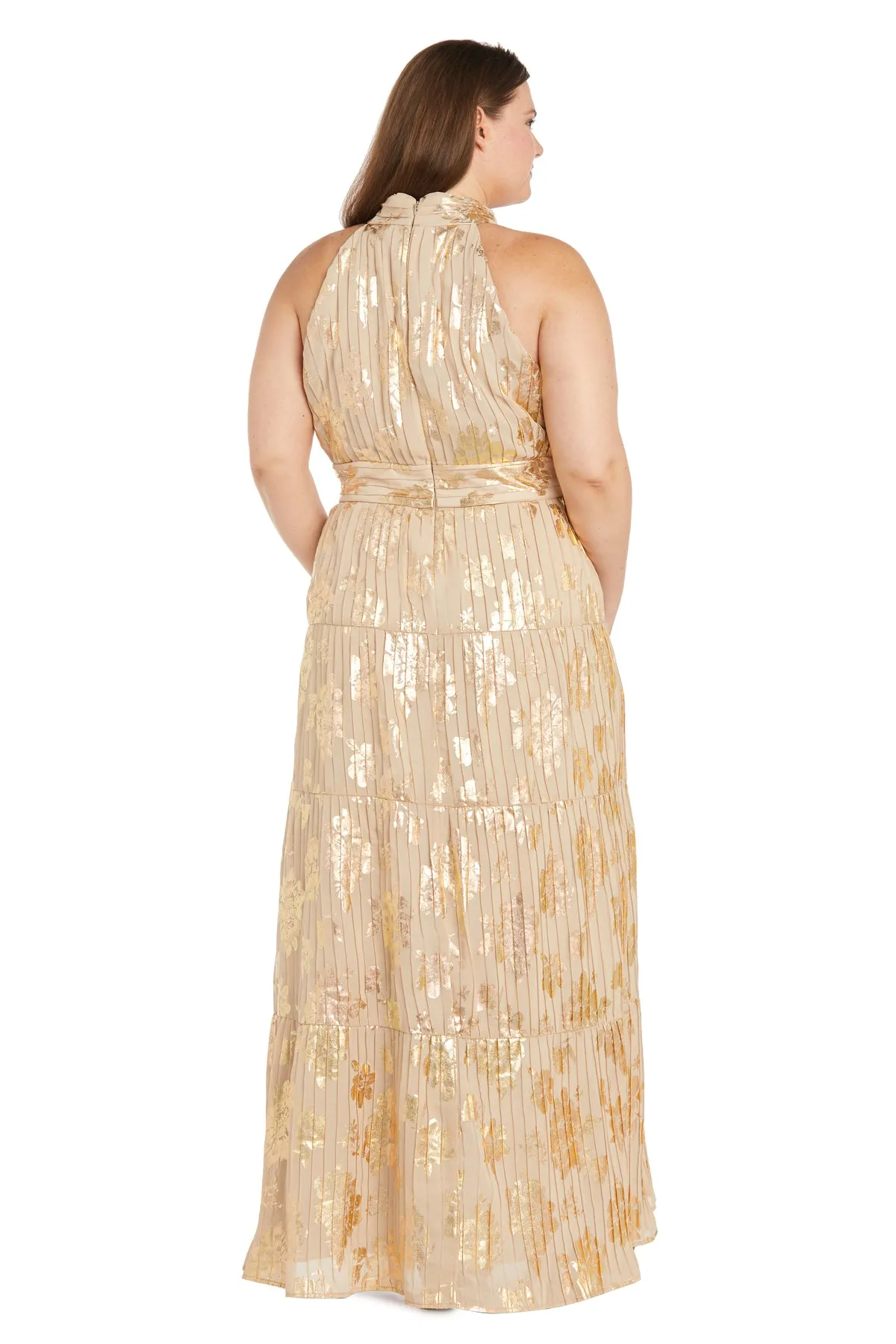 Long Pleated Metallic Jacquard Dress with a Tiered Skirt - Plus sold by R&M Richards product image thumbnail 2