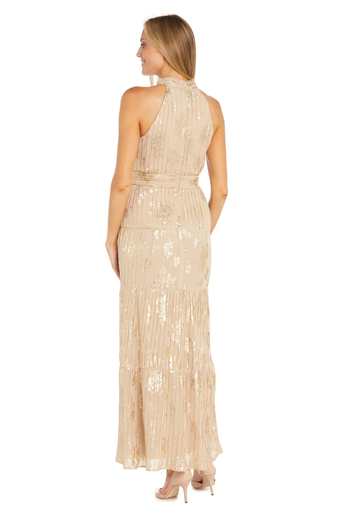 Long Pleated Metallic Jacquard Dress with a Tiered Skirt sold by R&M Richards product image thumbnail 2