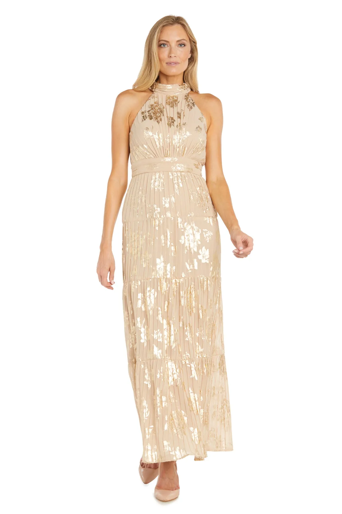 Long Pleated Metallic Jacquard Dress with a Tiered Skirt sold by R&M Richards product image thumbnail 4