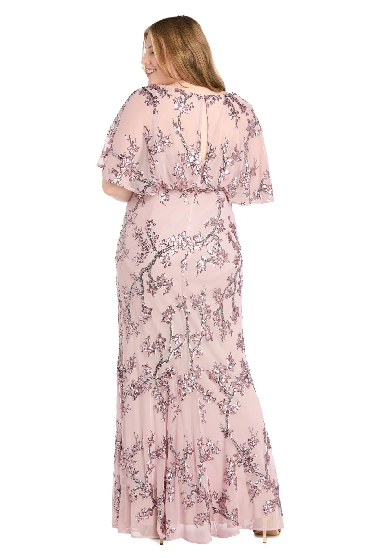 Pink Chiffon Long Dress with Floral Sequin Caplet - Plus sold by R&M Richards product image thumbnail 2