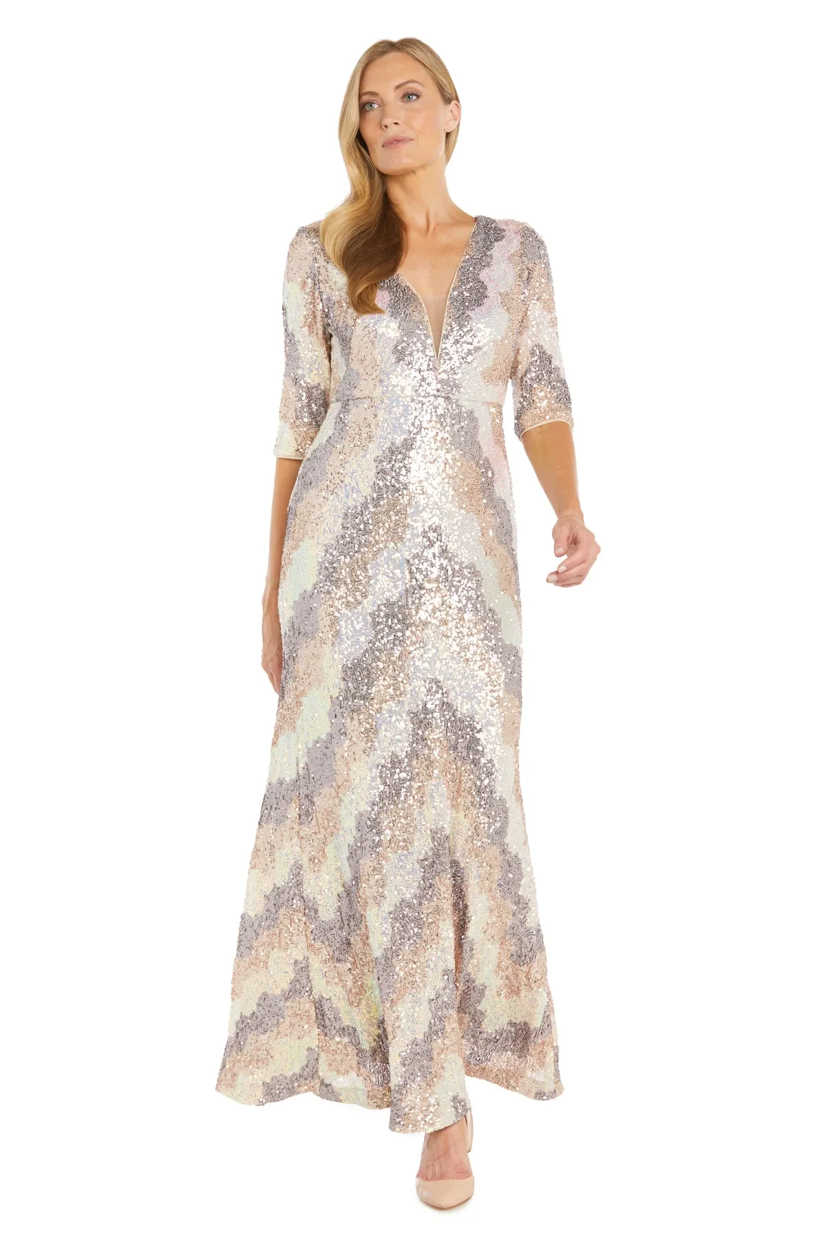 Multi-Colored Sequin Long Gown with Keyhole Back sold by R&M Richards