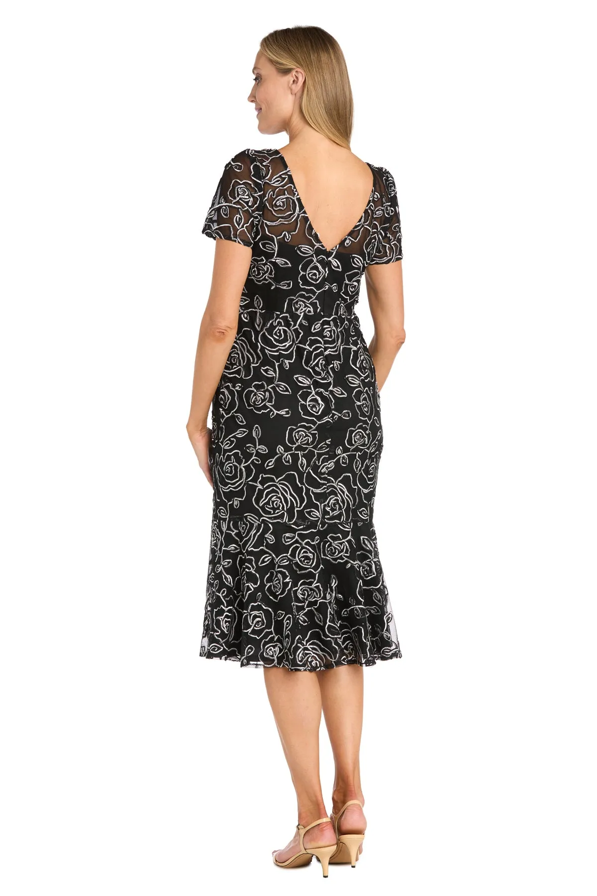 Embroidered Floral Midi Dress with Flared Skirt and Short Sleeves - Petite sold by R&M Richards product image thumbnail 2