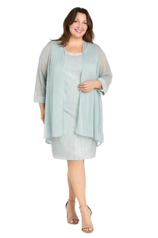 Pleated Glitter Jacket Dress with Rhinestone Neckline - Plus sold by R&M Richards