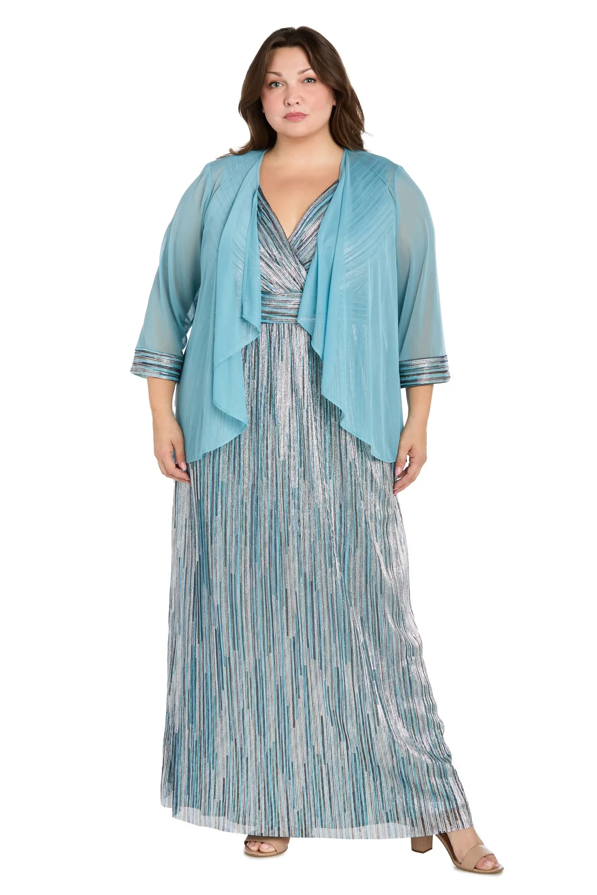 Metallic Platter Dress with Removable Sheer-Sleeve Jacket - Plus sold by R&M Richards