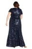 Radiant Bloom: Sequin Gown with High Slit and Floral Shoulder Accent - Plus sold by R&M Richards