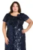 Radiant Bloom: Sequin Gown with High Slit and Floral Shoulder Accent - Plus sold by R&M Richards