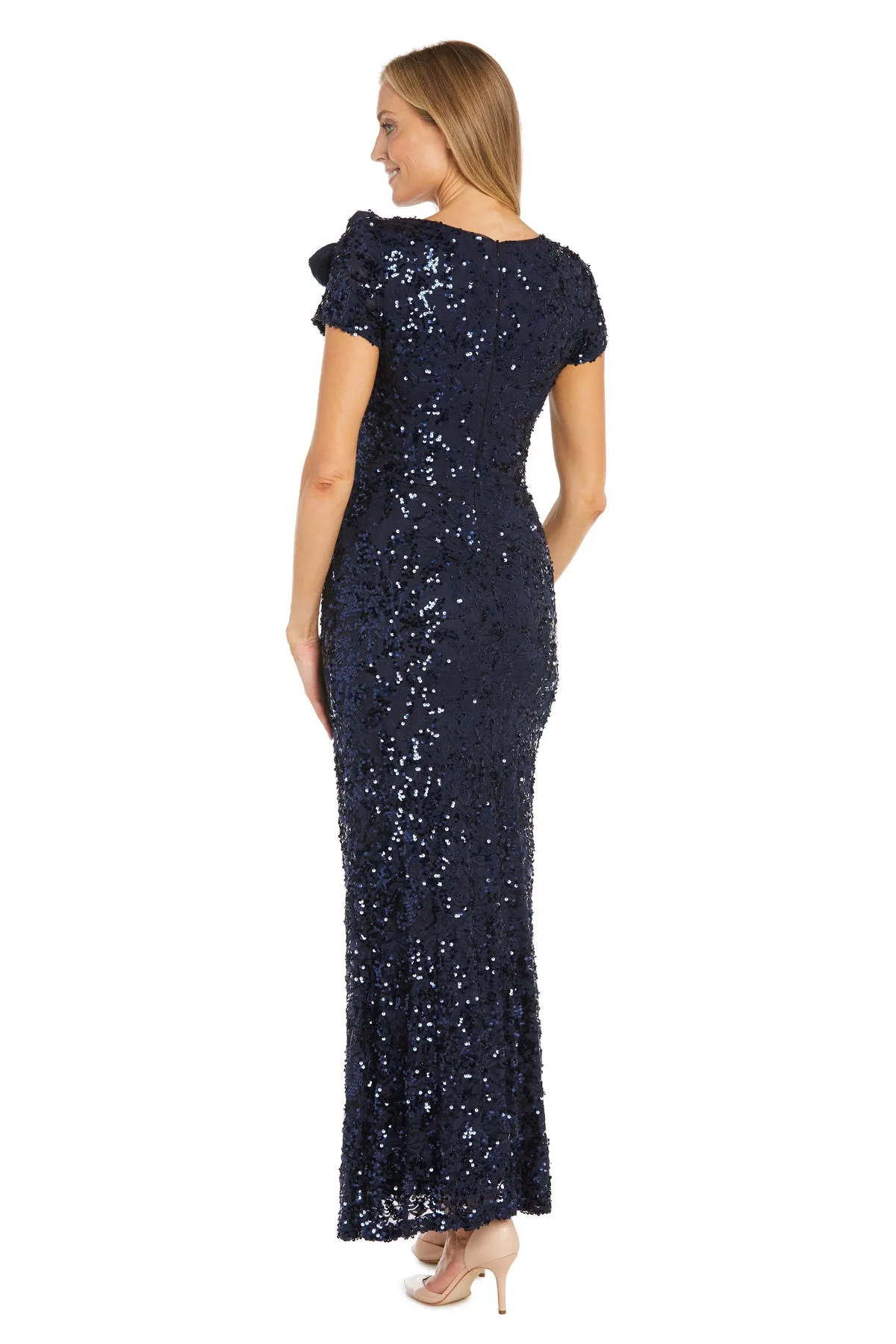 Radiant Bloom: Sequin Gown with High Slit and Floral Shoulder Accent - Petite sold by R&M Richards product image thumbnail 2