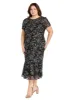 Embroidered Floral Midi Dress with Flared Skirt and Short Sleeves - Plus sold by R&M Richards