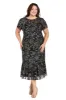 Embroidered Floral Midi Dress with Flared Skirt and Short Sleeves - Plus sold by R&M Richards